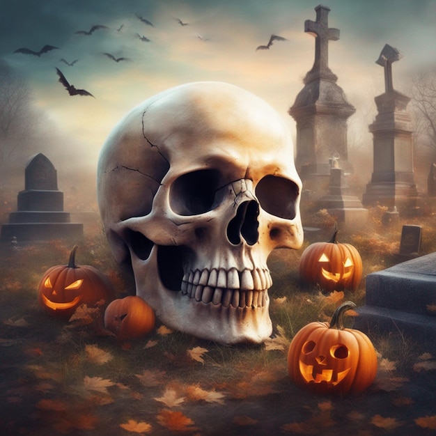Halloween-Zombie-Schädel auf dem Friedhof Tapete