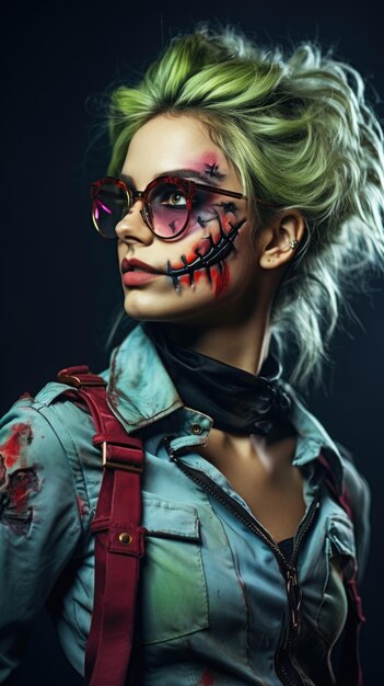 Halloween-Zombiefrau mit Brille