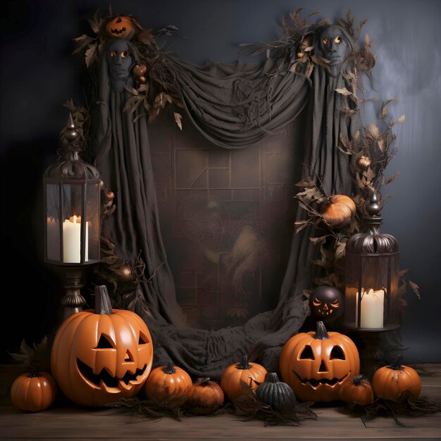 Foto halloweener hintergrund mit kürbisbühne