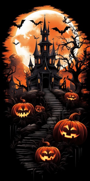 Halloweener Rahmen Holzrahmen Halloweener Illustration Ai generiert Hoch auflösung Halloween Illustration auf weißem Hintergrund