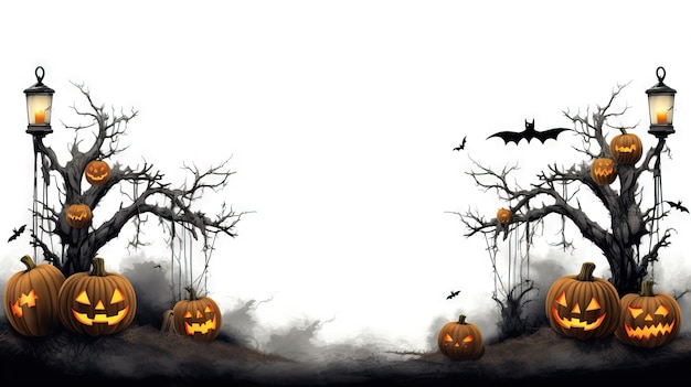 Halloweener Rahmen Holzrahmen Halloweener Illustration Ai generiert Hoch auflösung Halloween Illustration auf weißem Hintergrund