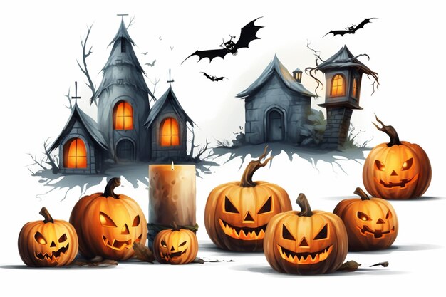 Halloweensatz der gruseligste Tag des Jahres Illustration weißer Hintergrund