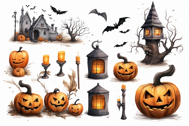 Halloweensatz der gruseligste Tag des Jahres Illustration weißer Hintergrund