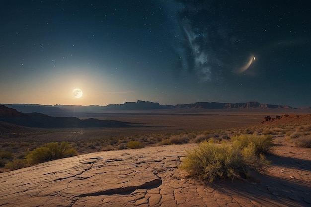 Foto el halo de la luna sobre un paisaje desértico