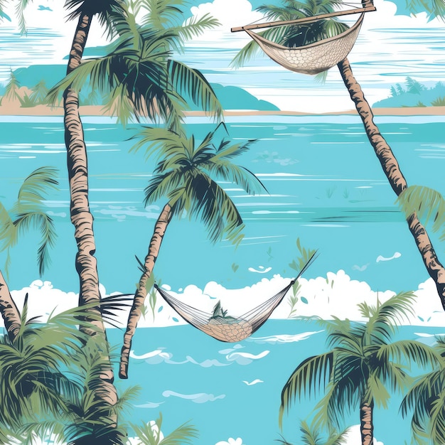 Foto hamaca de praia tranquila com palmeiras e água turquesa