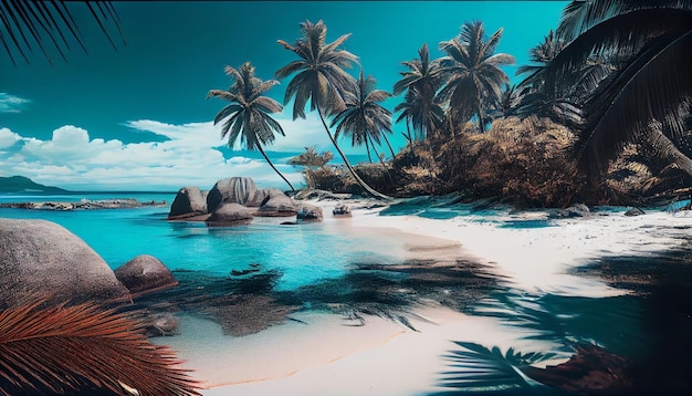 Foto hamaca en una playa tropical al atardecer generativo ai
