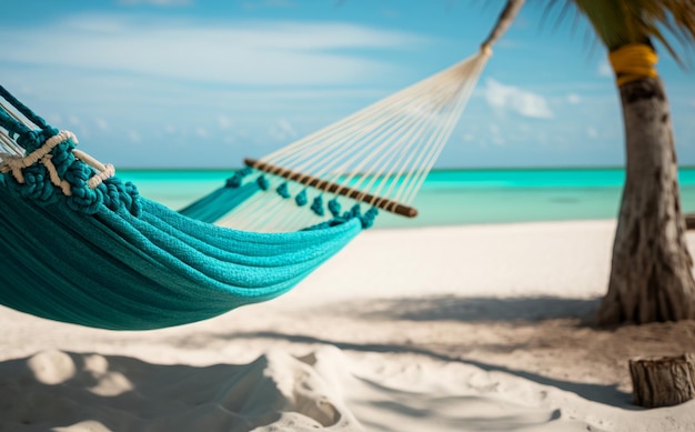 Una hamaca vacía en una hermosa playa tropical Relajantes vacaciones de verano tranquilas Generativo ai