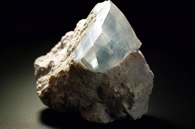 La hambergita es una rara piedra natural preciosa sobre un fondo negro generada por la IA.