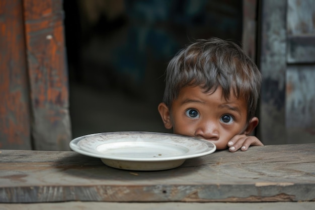 Foto el hambre, la pobreza, el gran problema social silencioso de la humanidad, niños y adultos de los barrios marginales sucios.