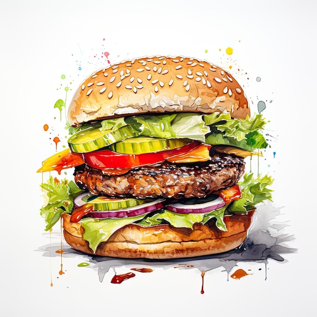 Hamburger-Aquarell-Illustration auf weißem Hintergrund