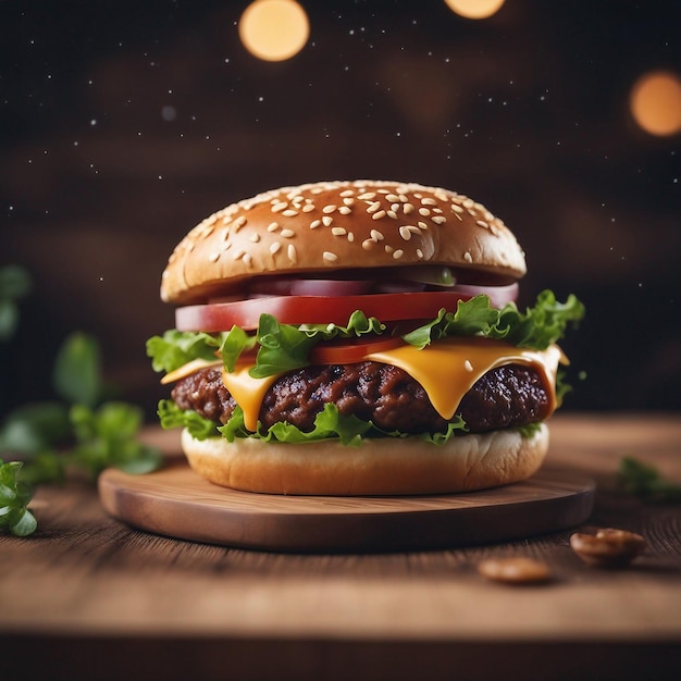 Hamburger auf einem Holztisch mit Pommes frites