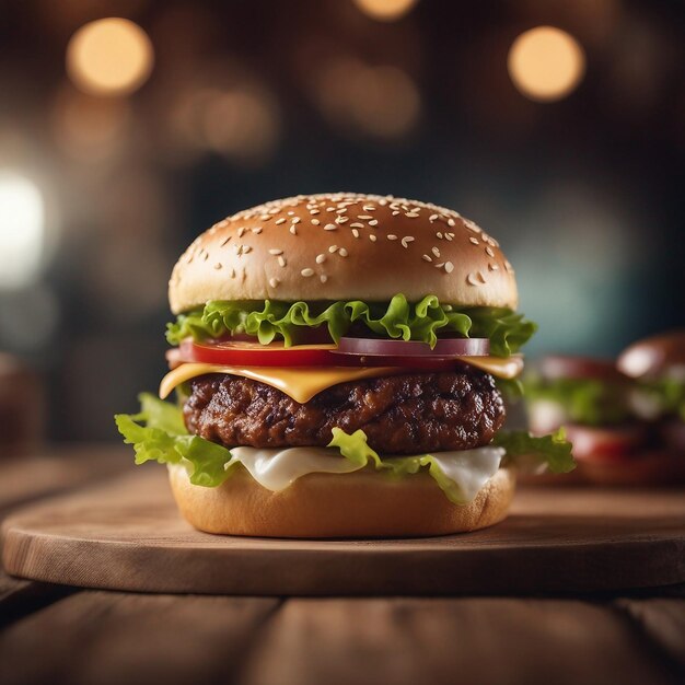 Hamburger auf einem Holztisch mit Pommes frites