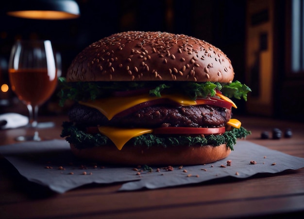 Foto hamburger auf einem holztisch