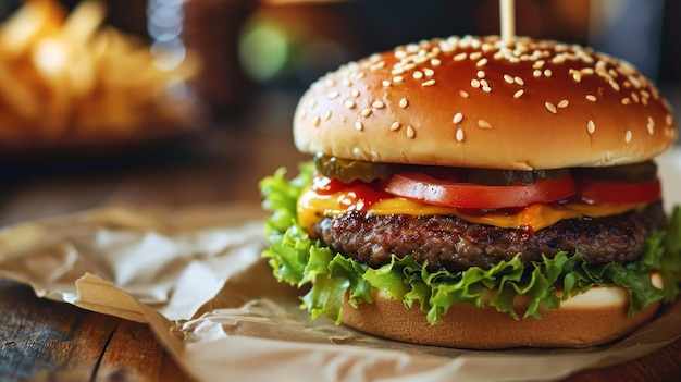 Hamburger auf Holztisch