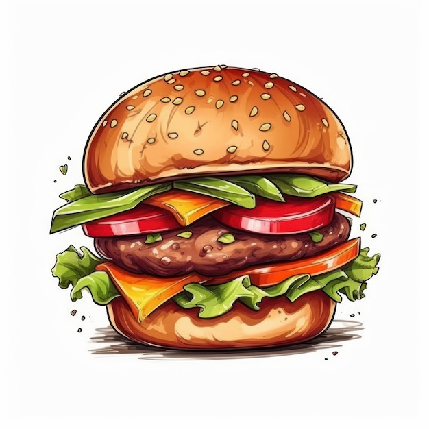 Hamburger auf weißem Hintergrund. Cartoon-Illustration