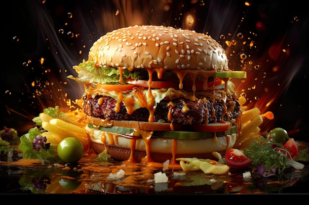 Hamburger heben ab und hüpfen in der Luft in Form einer surrealen, hochdetaillierten generativen KI