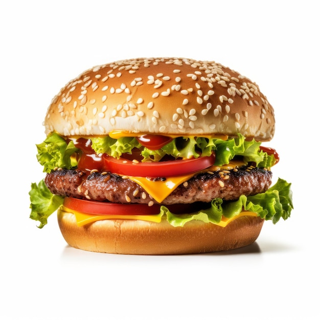 Hamburger isoliert auf weißem, hochwertigem Uhd-Bild mit strukturierter Oberflächenbehandlung