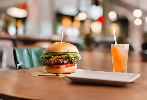 Hamburger mit Käse, Pommes Frites und ein Getränk