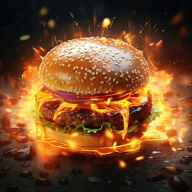 hamburger_with_fire_sparks_around_it_with_a__dc