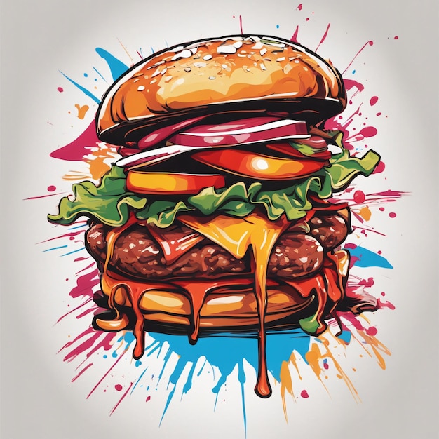 Hamburgerfarbige Graffiti-Illustration mit köstlichem Fleisch