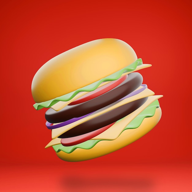 Hambúrguer 3D em fundo vermelho