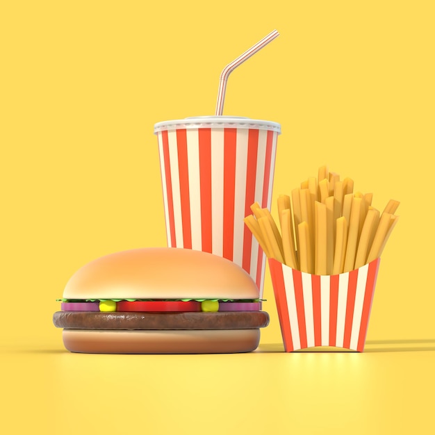 Hambúrguer batatas fritas e cola fast food refeição d ilustração