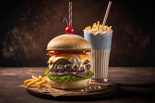 Hambúrguer Clássico, Milkshake e Batata Frita