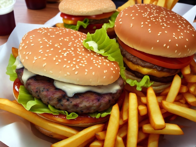 Hambúrguer com fritas ai gerado