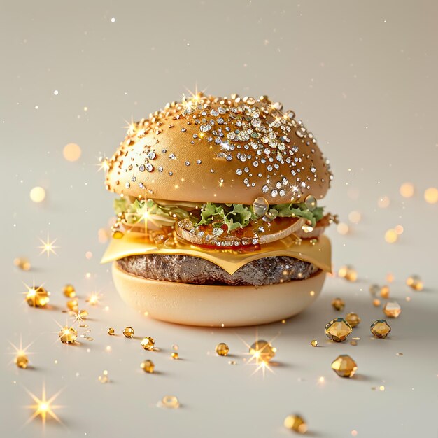 Foto hambúrguer com gemas de perto