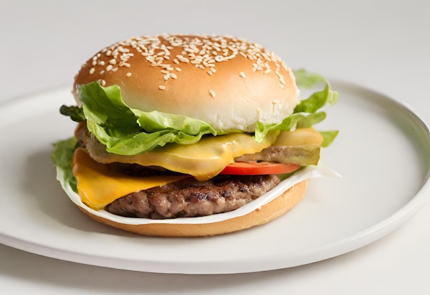 Foto hambúrguer com queijo com batatas fritas e uma bebida