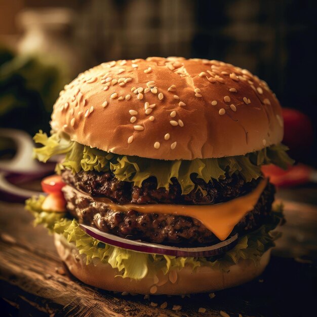 Foto hambúrguer com queijo e alface
