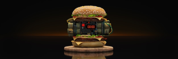 hambúrguer com renderização 3d explosiva