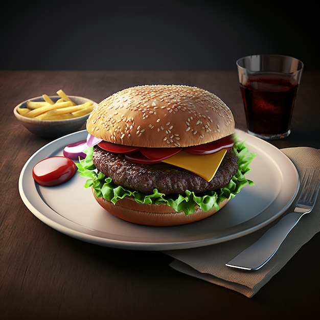 Hambúrguer de carne saborosa em um prato Fast-food