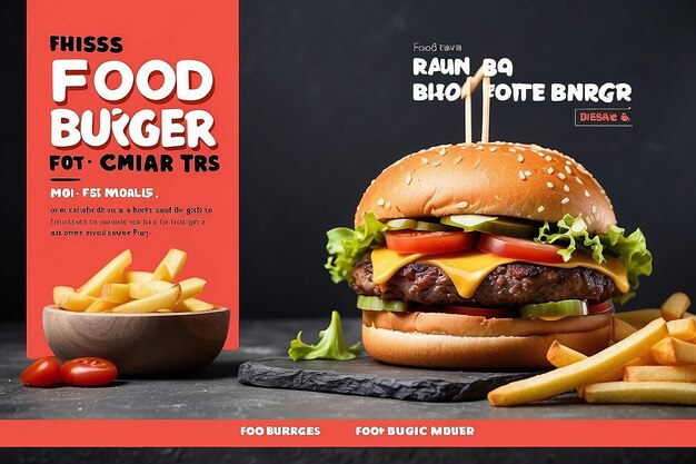 Hambúrguer de comida e batatas fritas modelo de design de postagem de mídia social