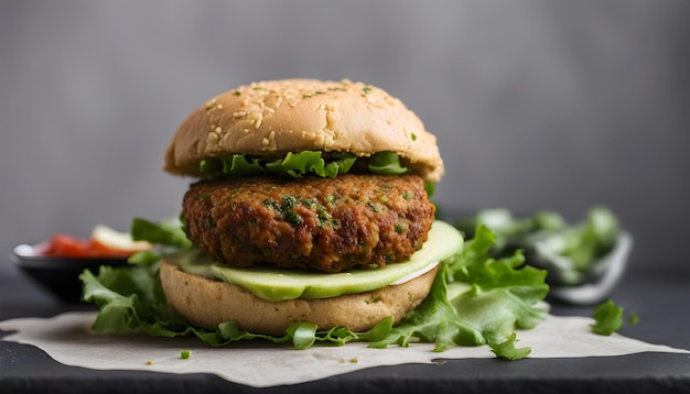 Hambúrguer de Falafel caseiro em fundo preto