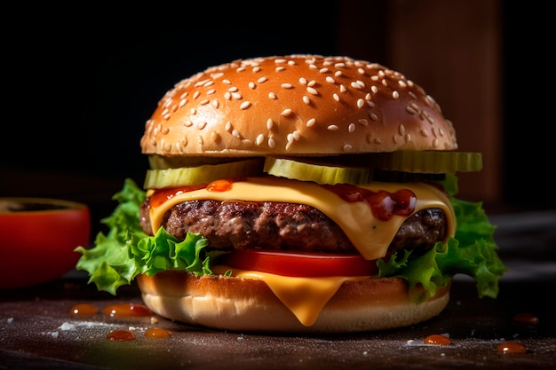 Hambúrguer de fast-food com alface de queijo de tomate costeleta