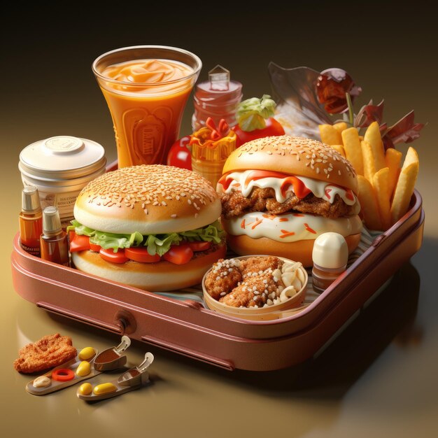 hambúrguer de fast-food de ilustração 3d