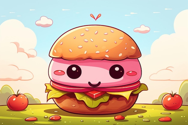 Hambúrguer de fast food kawaii