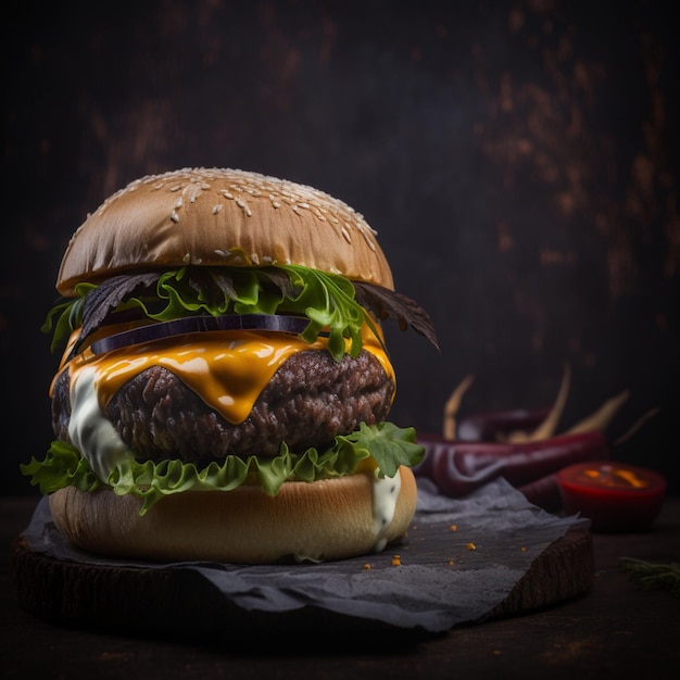 Hamburguer dunkler Hintergrund, leckeres Hamburger professionelles Foto