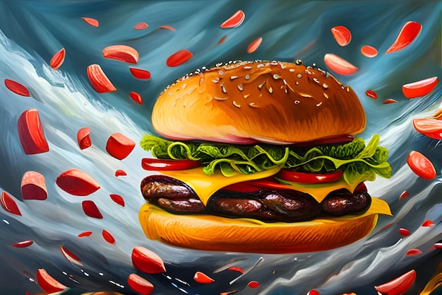 Foto hambúrguer duplo fresco com efeito de explosão