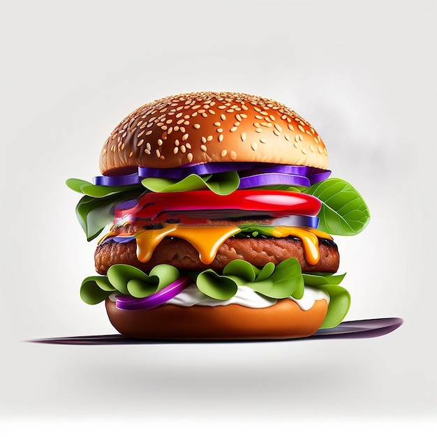 Hambúrguer duplo isolado em fundo branco hambúrguer fresco fast-food com carne e queijo creme AIGenerated