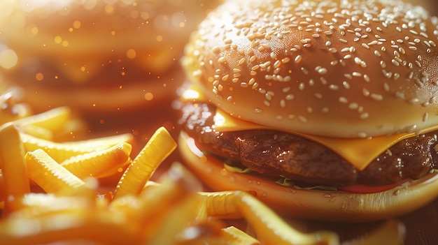 Hambúrguer e batatas fritas.