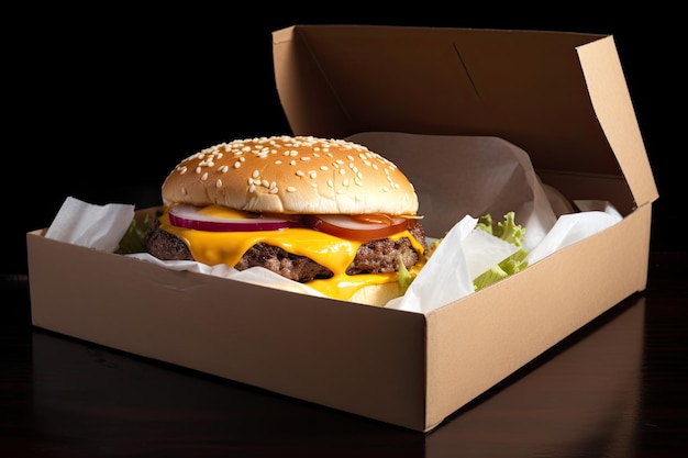 Foto hamburguer fast-food-lieferung verpackt, gerade zu hause angekommen