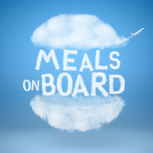 Hambúrguer feito de nuvens naturais e texto refeições a bordo