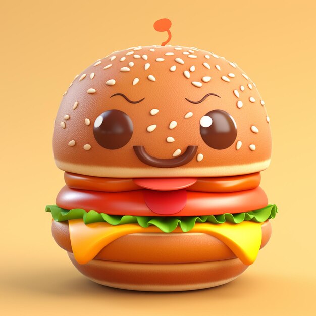 hambúrguer fofo com emoções no pão Modelo 3D