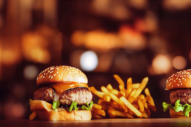 Hambúrguer grelhado na refeição de fast food americana de fundo desfocado