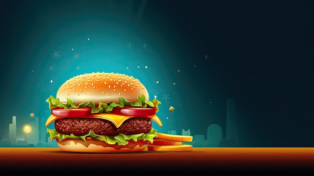 Hambúrguer hambúrguer cheeseburger fastfood Web banner com espaço de cópia IA generativa