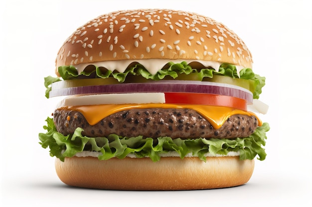 Hambúrguer perfeito hambúrguer clássico americano cheeseburger isolado no reflexo branco