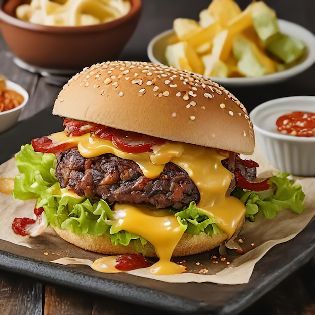 Hambúrguer quente e fresco Hambúrguer com carne e queijo