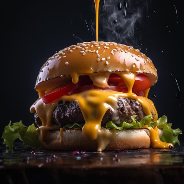 hambúrguer suculento em closeup de estilo minimalista